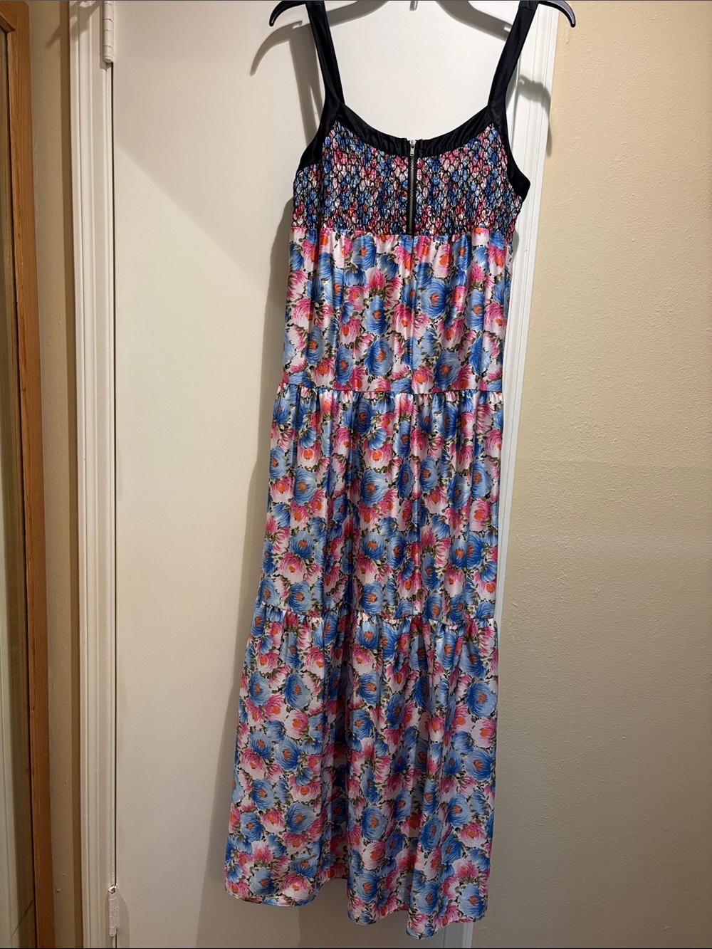 I Heart Ronson Smocked Floral Maxi Dress in Blue, Pink, Black